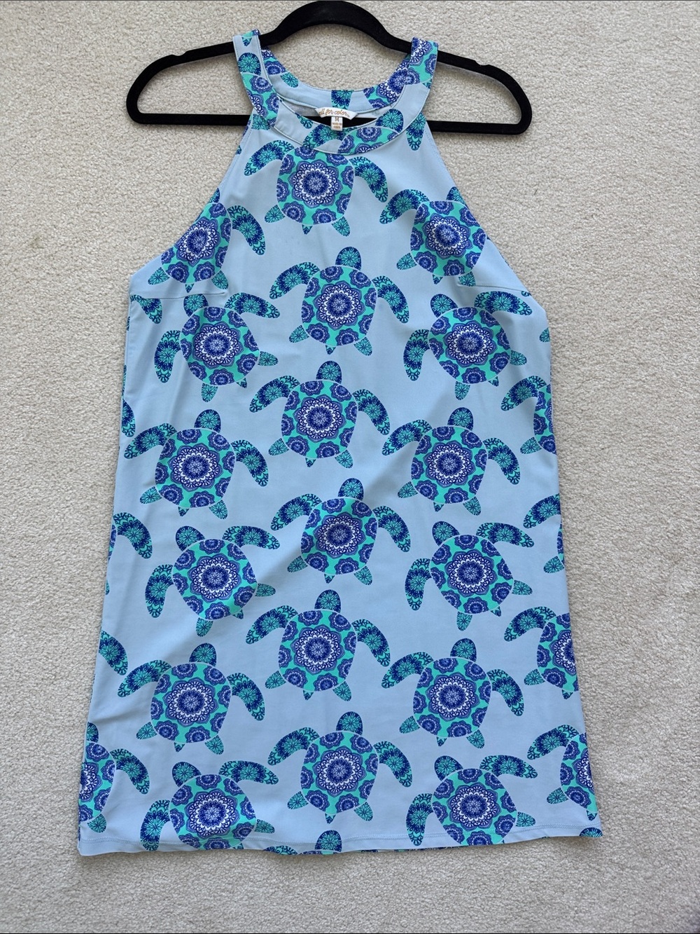 Light Blue Turtle Print Halter Dress or versatile coverup